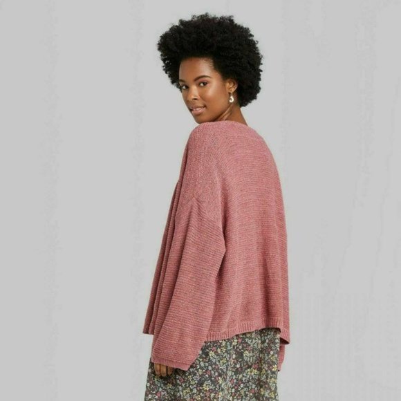 Long Sleeve Open Neck Lightweight Cardigan Sweater Dusty Rose - Picture 2 of 2